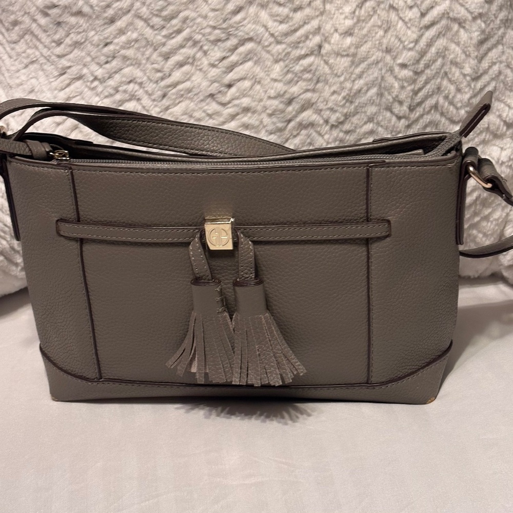 Giani Bernini Crossbody Bag Gray Top Zip Multi Pockets Adjustable Strap